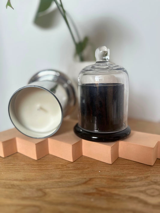 Suki Home Cloche Candles on Display in Silver & Black