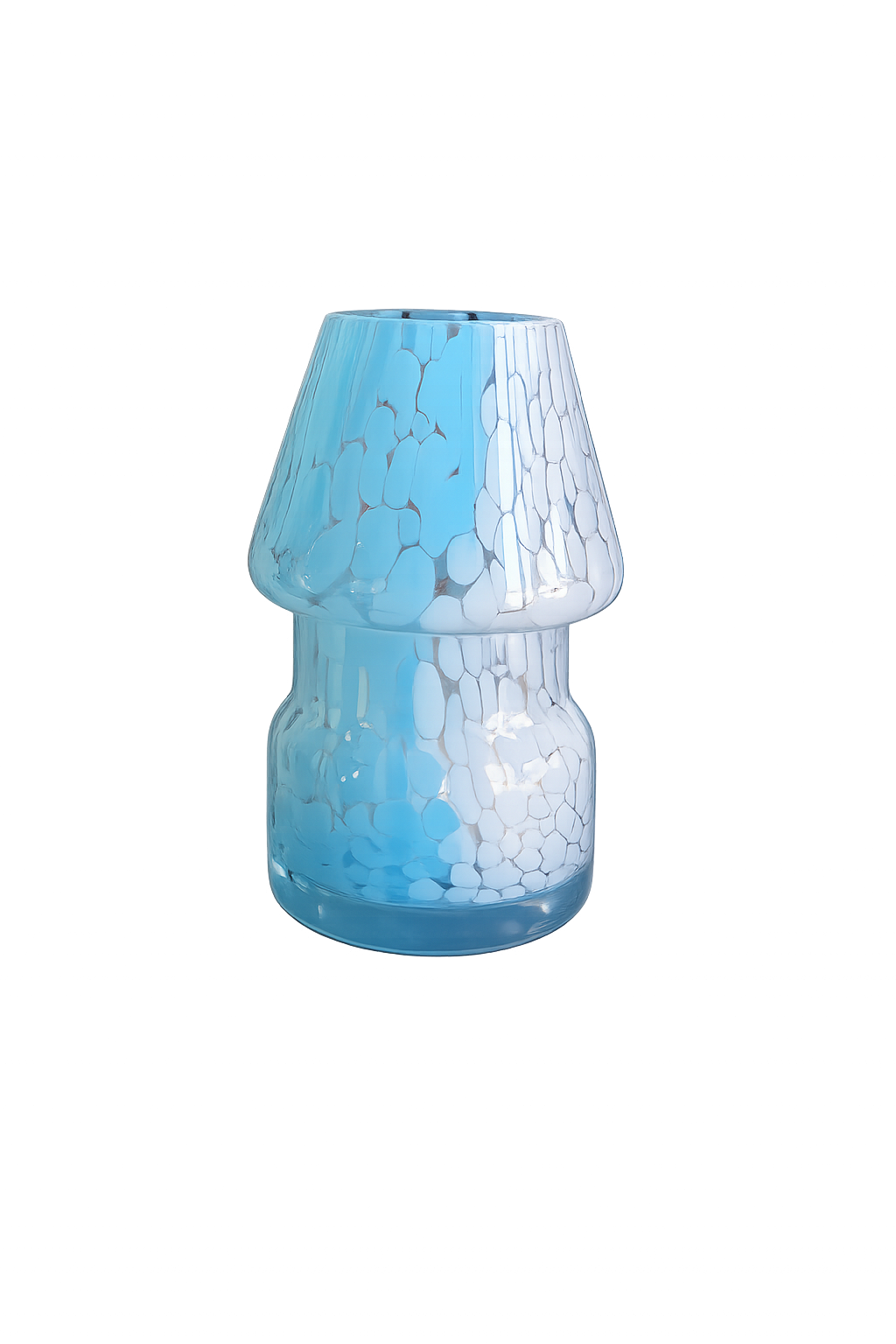 The Mini Mushroom Candle Lamp in Blue & White against a white background